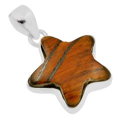 925 sterling silver 11.54cts natural brown tiger's eye star fish pendant n31026