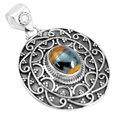 ver 4.52cts natural brown tiger's hawks eye oval pendant p33564