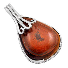 925 sterling silver 20.23cts natural brown tiger's hawks eye pear pendant n25385