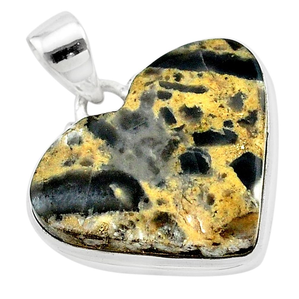 925 sterling silver 18.70cts heart brown turkish stick agate pendant t22968