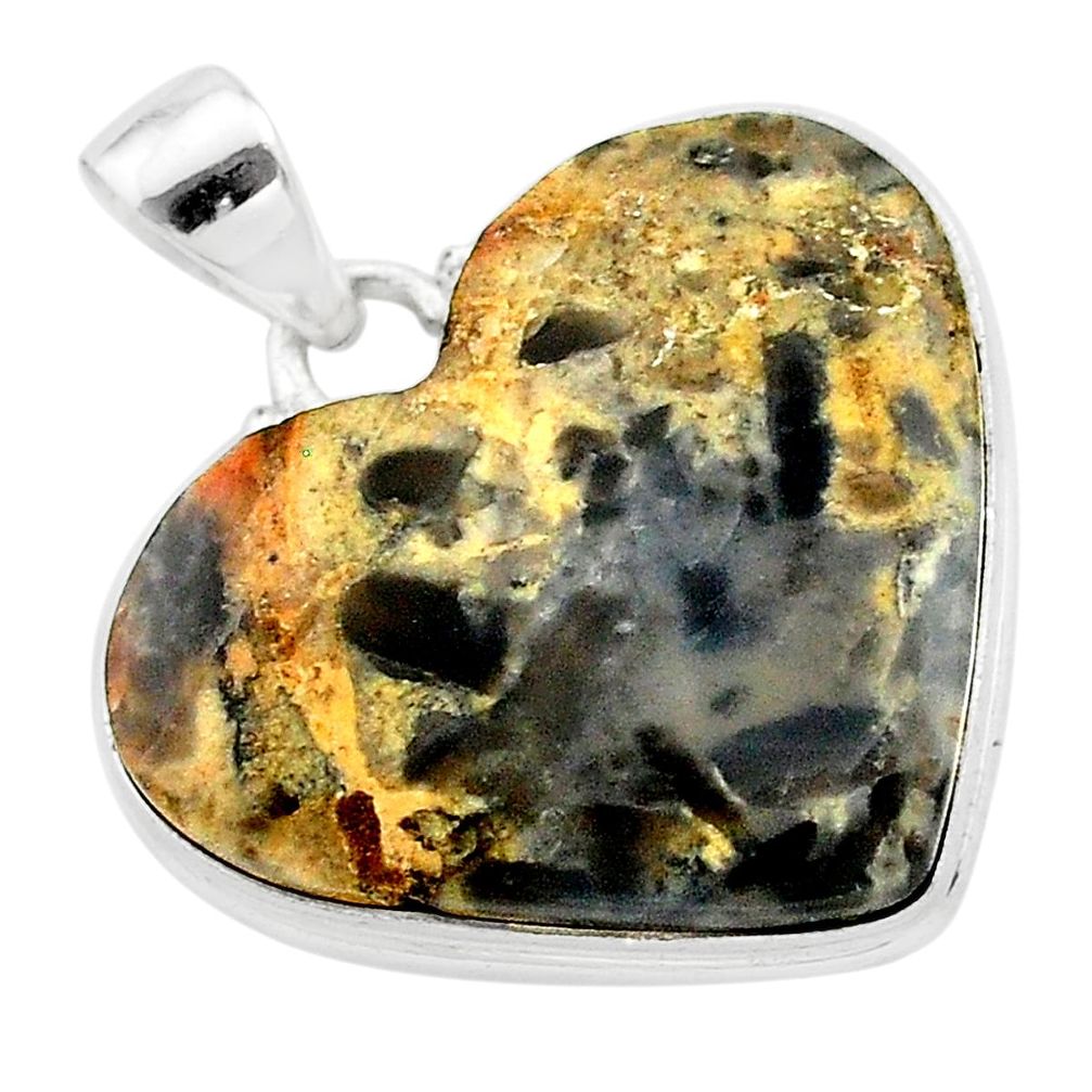 925 sterling silver 24.41cts heart brown turkish stick agate pendant t22979