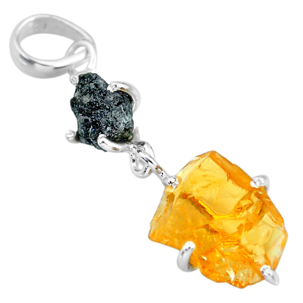 925 sterling silver 8.80cts natural diamond rough citrine raw pendant r91896