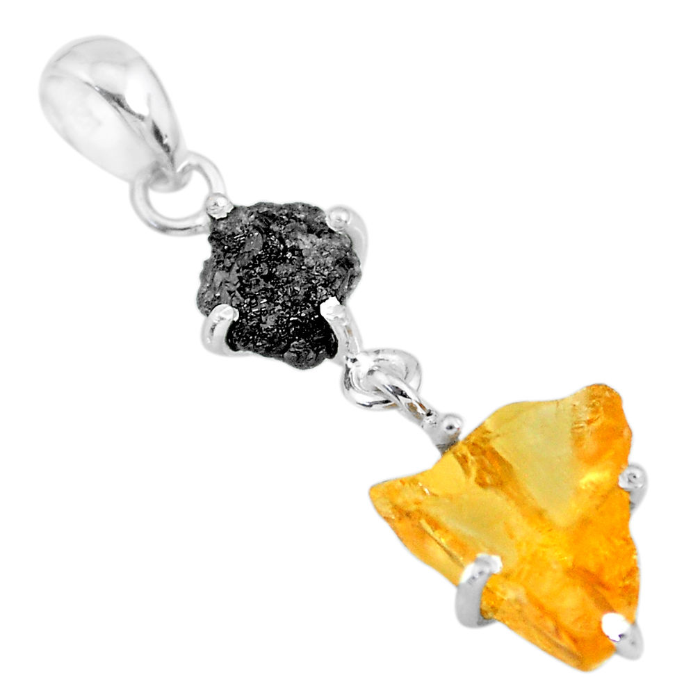 925 sterling silver 8.15cts natural diamond rough citrine raw pendant r91899
