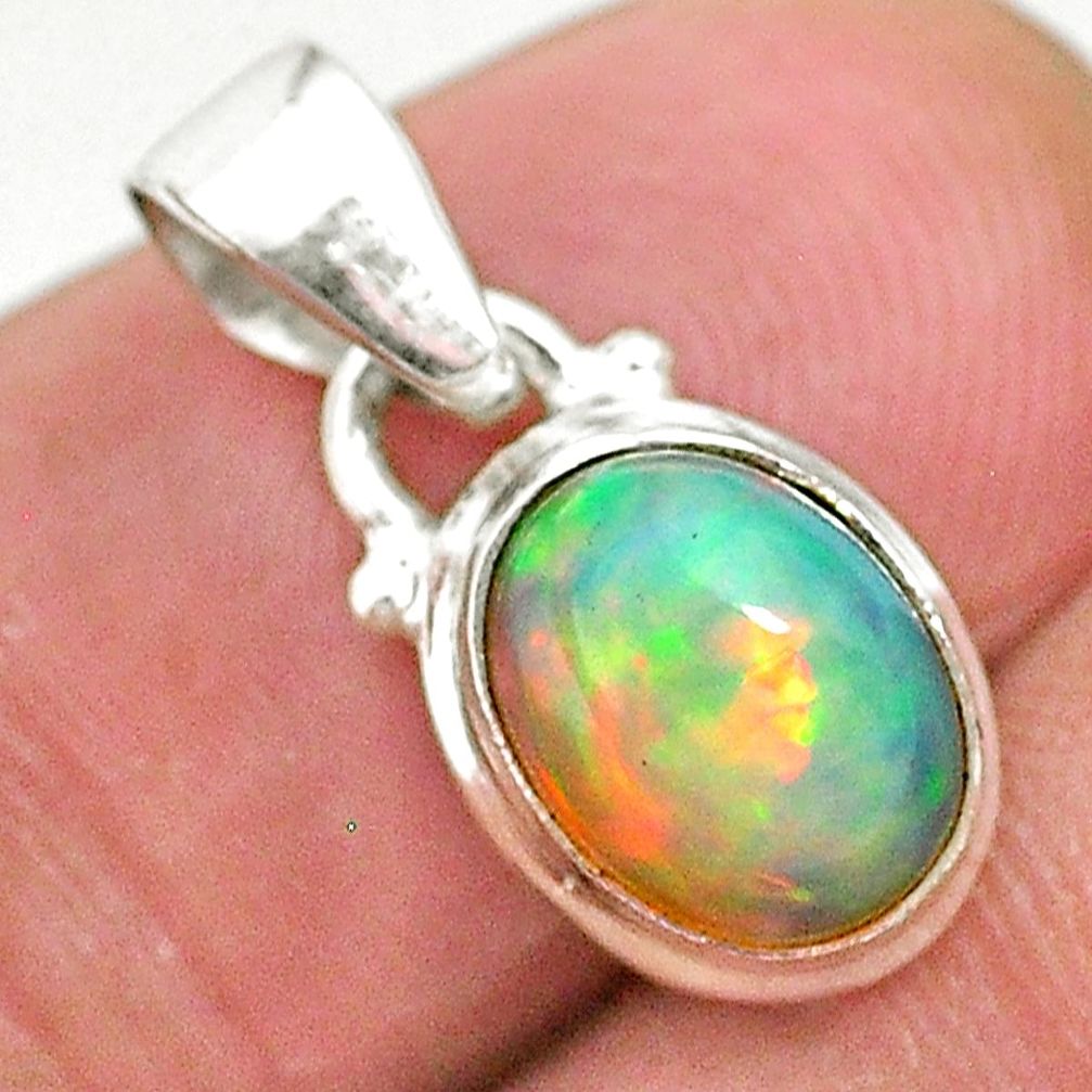 925 sterling silver 2.43cts natural ethiopian opal oval shape pendant t2845