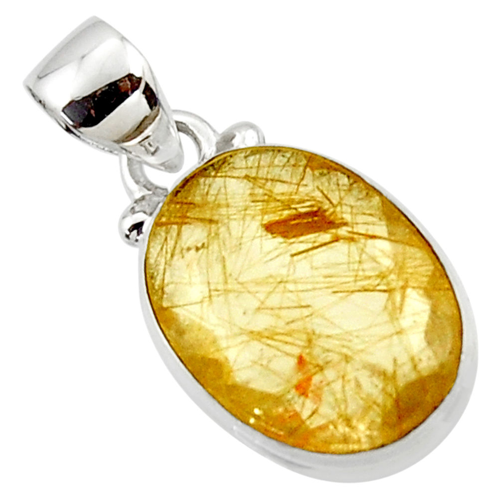 925 sterling silver 9.22cts natural faceted golden rutile oval pendant r50684