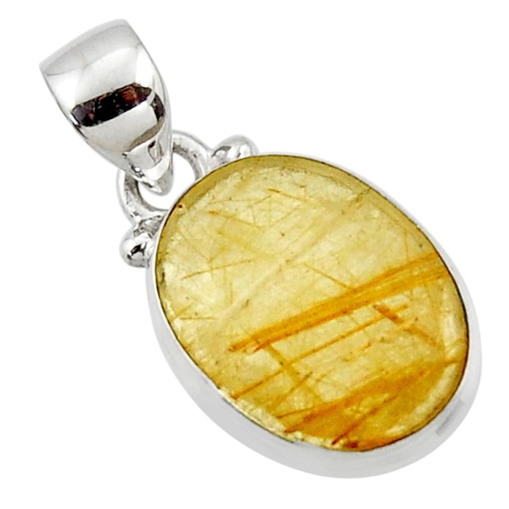 925 sterling silver 8.18cts natural faceted golden rutile oval pendant r50687