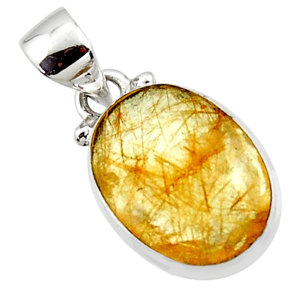 925 sterling silver 8.68cts natural faceted golden rutile oval pendant r50693