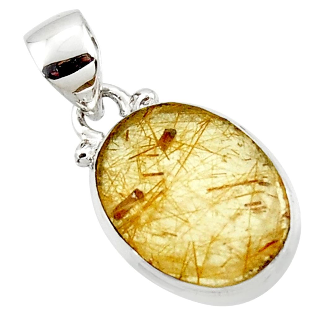 925 sterling silver 8.15cts natural faceted golden rutile oval pendant r50695