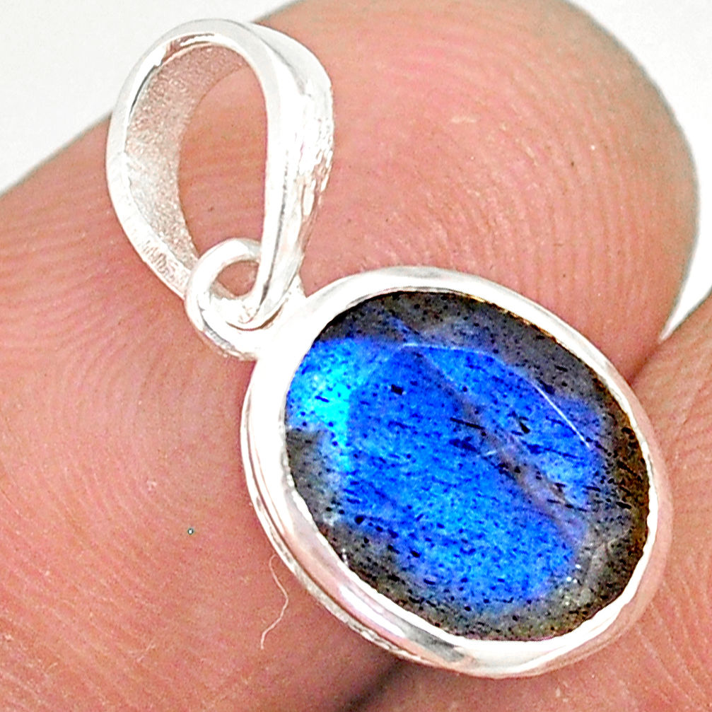 925 sterling silver 4.16cts natural faceted labradorite oval pendant r82704