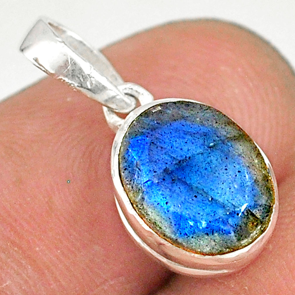 925 sterling silver 4.09cts natural faceted labradorite oval pendant r82717
