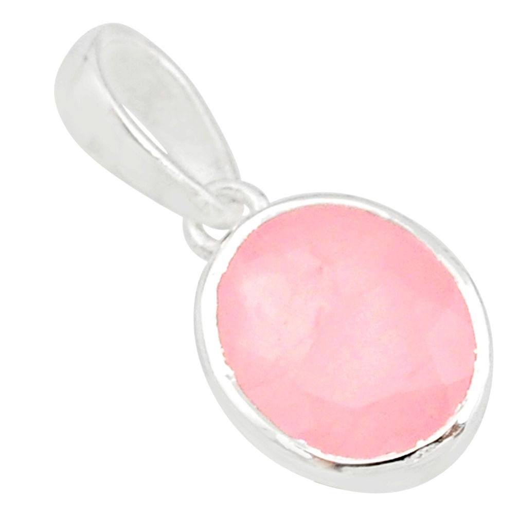 925 sterling silver 3.59cts natural faceted rose quartz oval pendant r82614