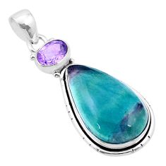 925 sterling silver 18.98cts natural fluorite pear amethyst pendant u38682