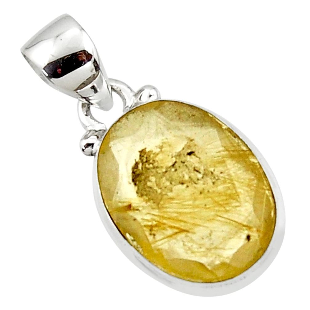 925 sterling silver 8.97cts natural golden rutile faceted pendant r50698