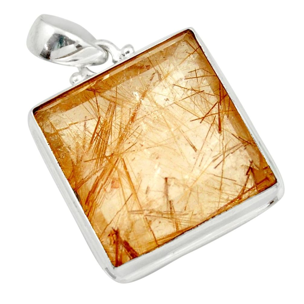 925 sterling silver 43.90cts natural golden rutile pendant jewelry d41656