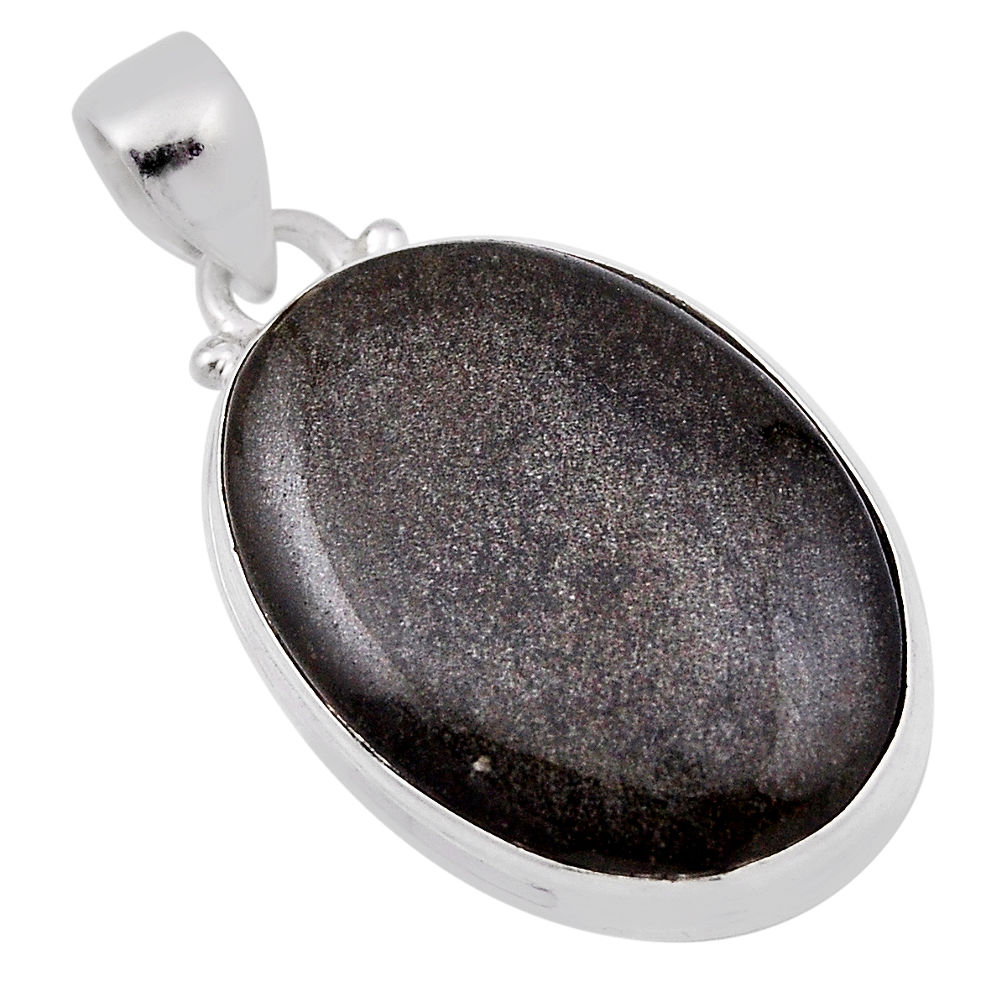 925 sterling silver 15.43cts natural golden sheen black obsidian pendant n29372