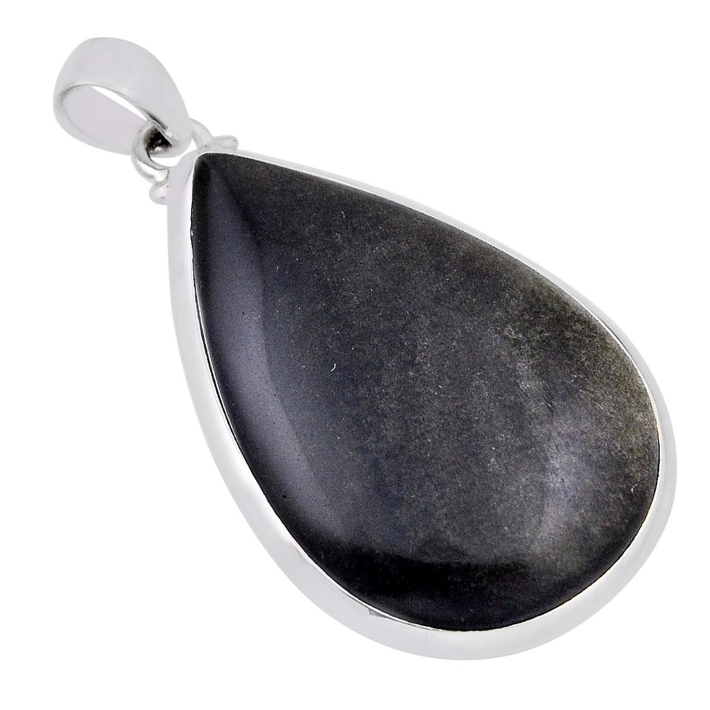 925 sterling silver 29.74cts natural golden sheen black obsidian pendant n31283