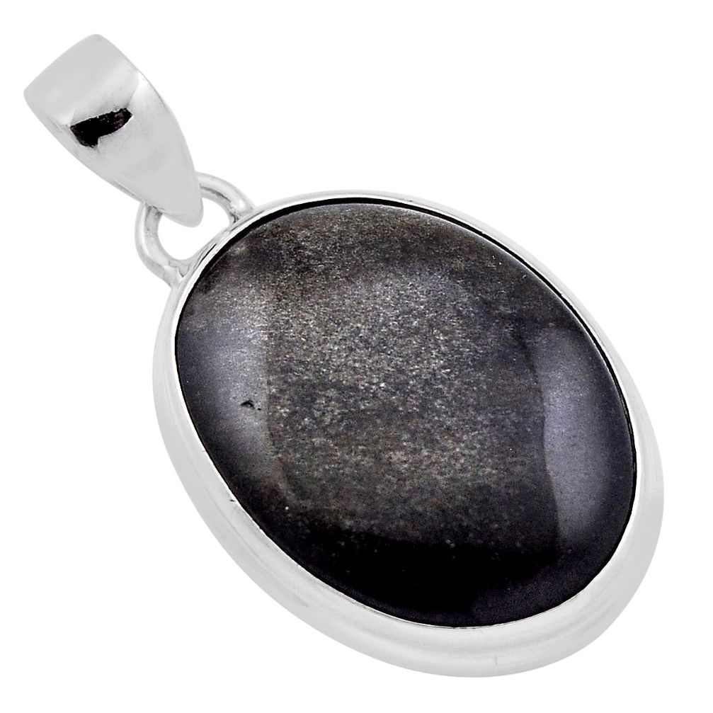 925 sterling silver 17.50cts natural golden sheen black obsidian pendant n35053