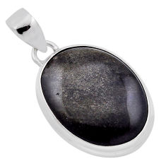 925 sterling silver 17.50cts natural golden sheen black obsidian pendant n35053