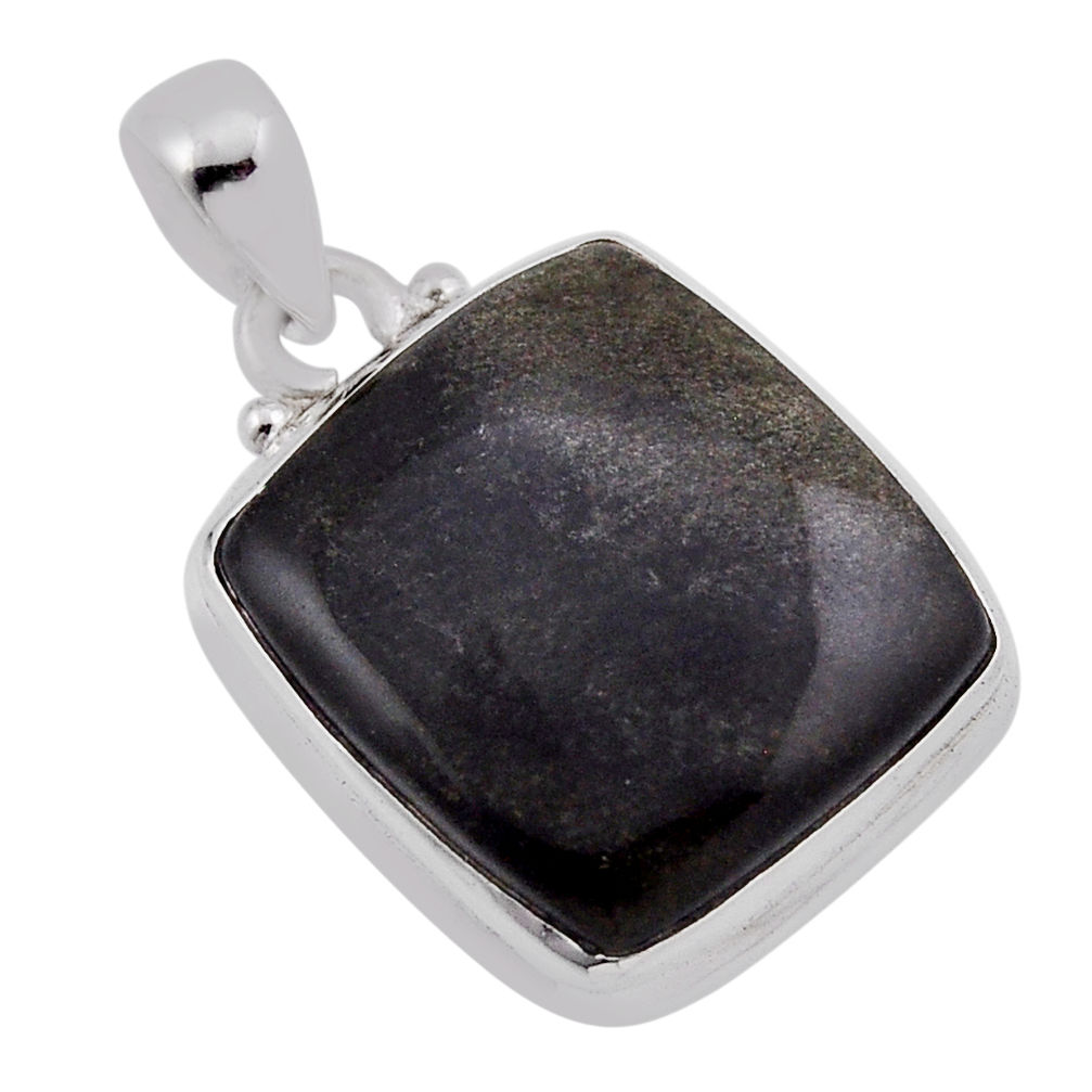 925 sterling silver 12.06cts natural golden sheen black obsidian pendant n38647