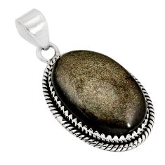 925 sterling silver 16.87cts natural golden sheen black obsidian pendant y73664