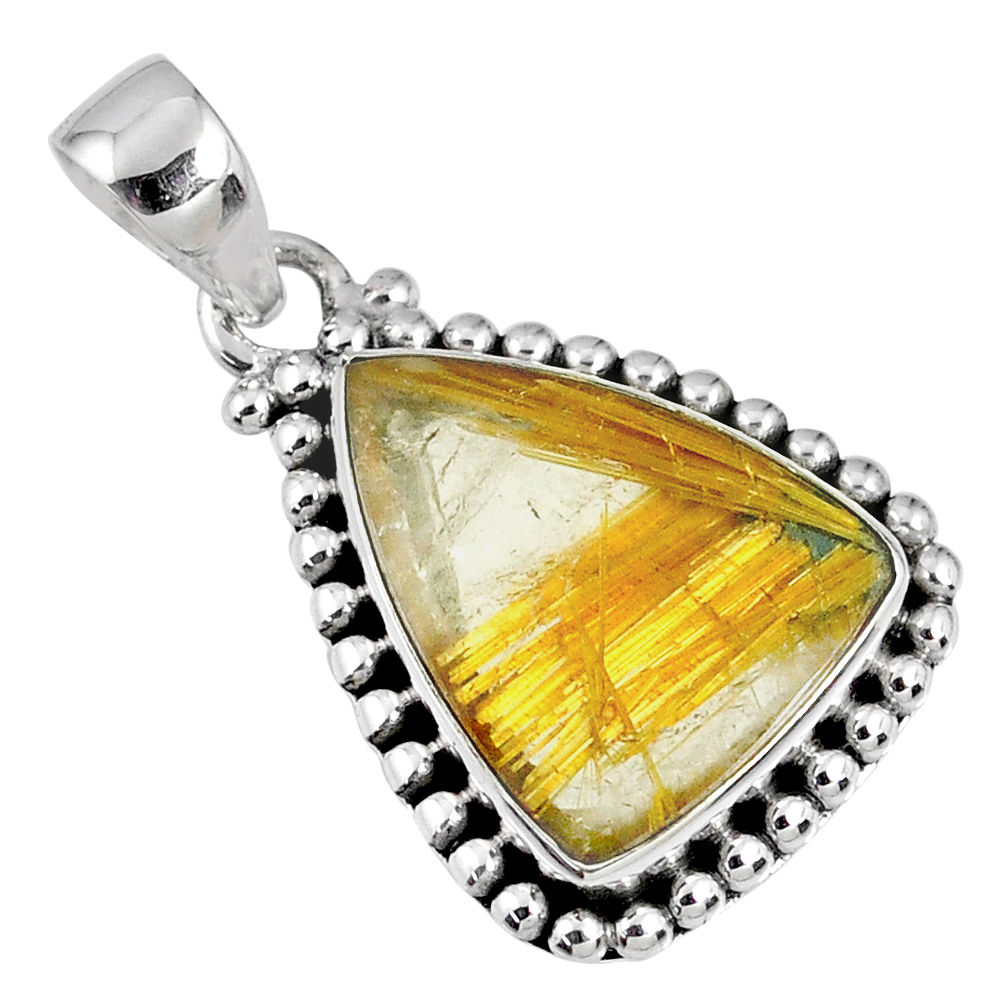 925 sterling silver 12.06cts natural golden star rutilated quartz pendant r60234