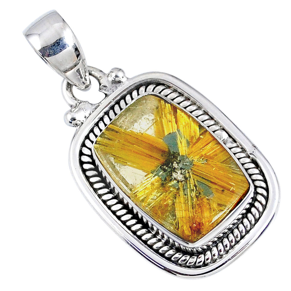 925 sterling silver 6.84cts natural golden star rutilated quartz pendant r60280