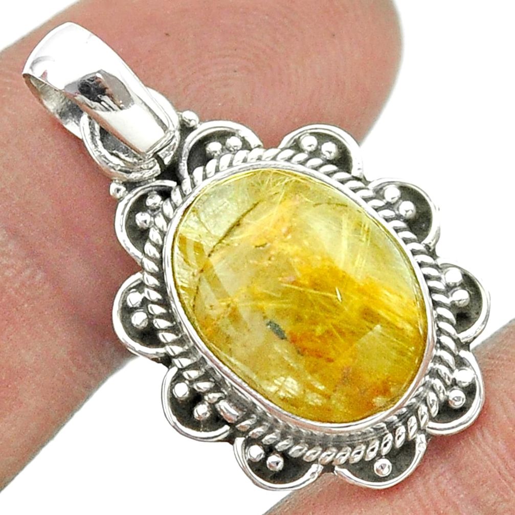 925 sterling silver 6.36cts natural golden tourmaline rutile oval pendant t53263