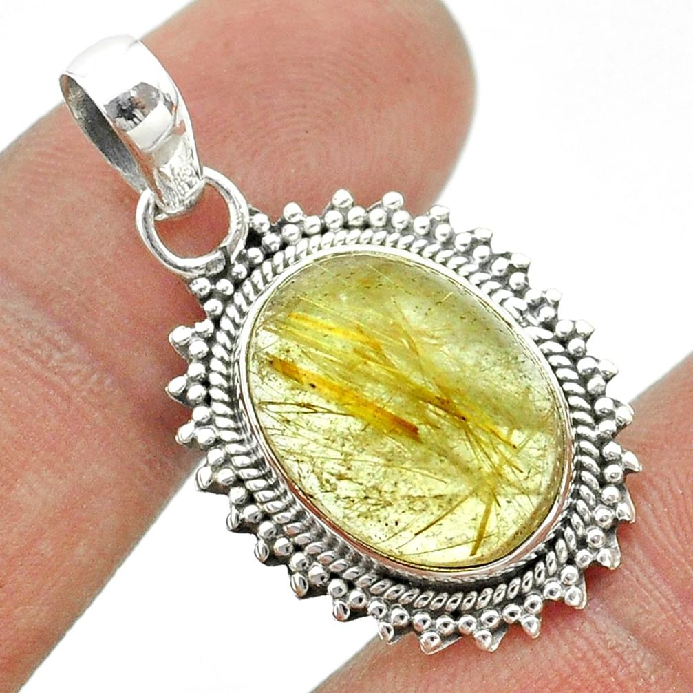 925 sterling silver 9.97cts natural golden tourmaline rutile oval pendant t53268