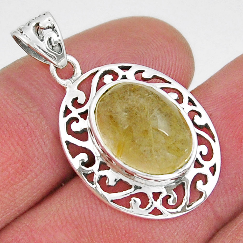 925 sterling silver 6.78cts natural golden tourmaline rutile oval pendant y19562