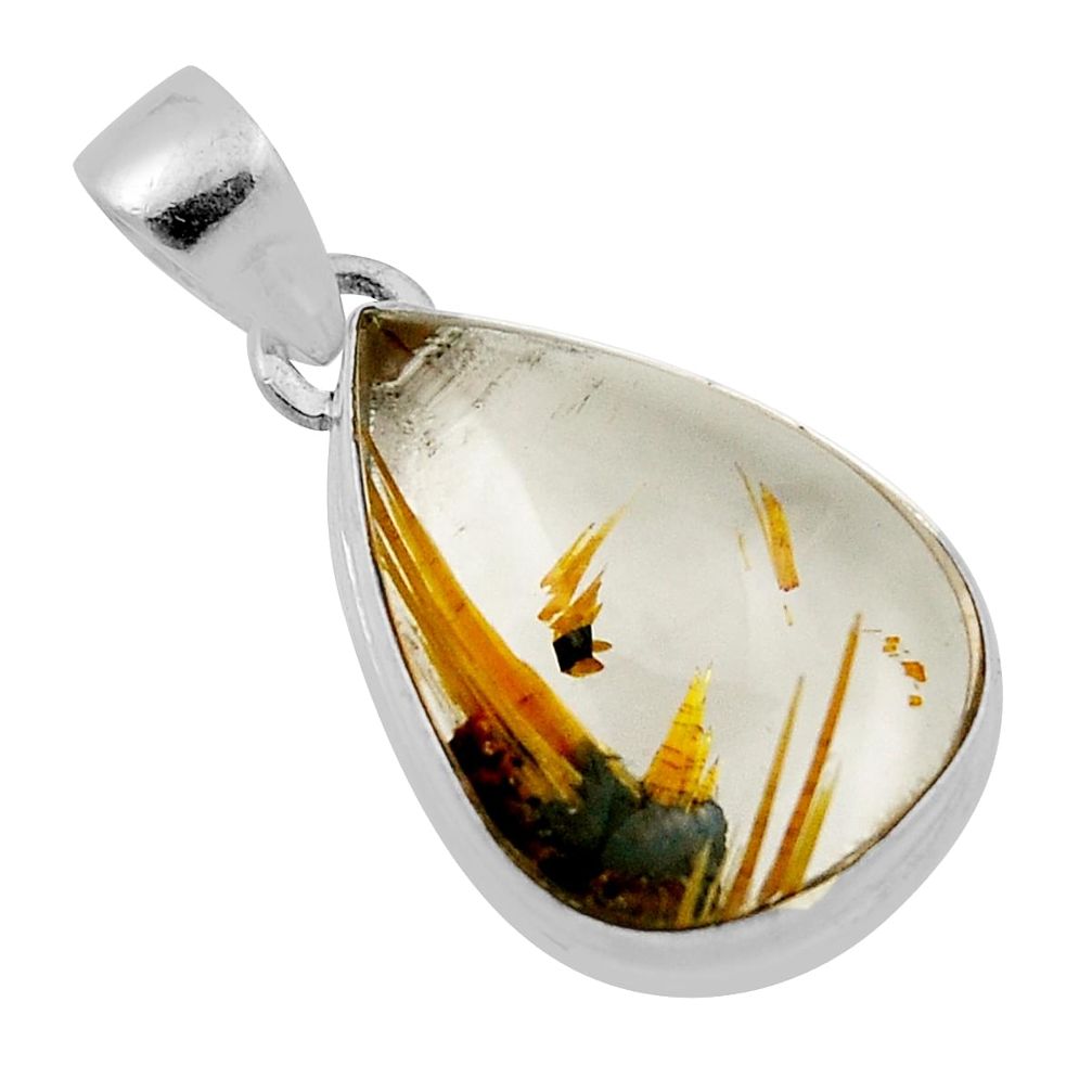 925 sterling silver 12.96cts natural golden tourmaline rutile pendant n30872