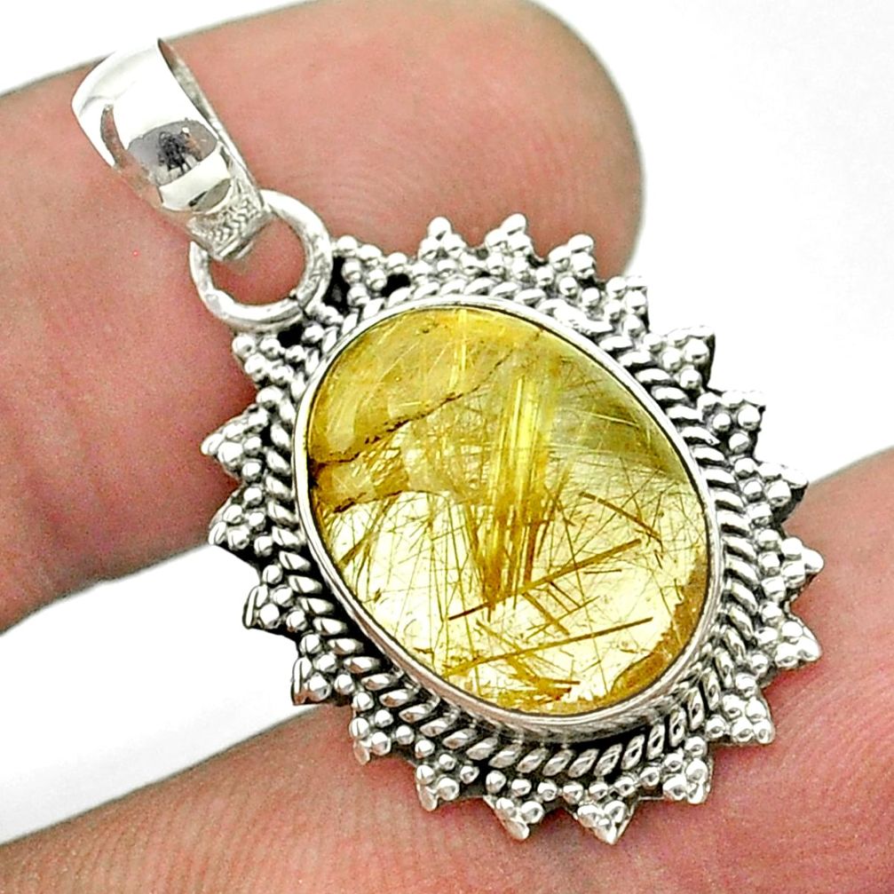 925 sterling silver 7.97cts natural golden tourmaline rutile pendant t56033