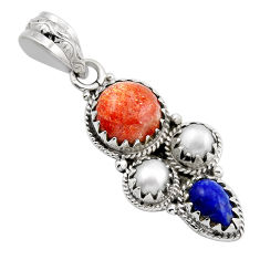 925 sterling silver 7.90cts natural goldstone lapis lazuli pearl pendant y86492