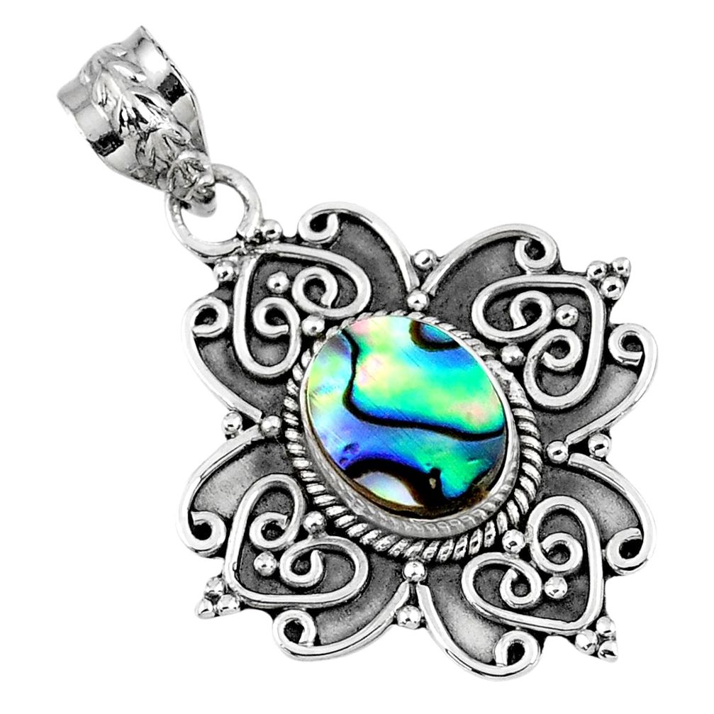 925 sterling silver 2.56cts natural green abalone paua seashell pendant r57764