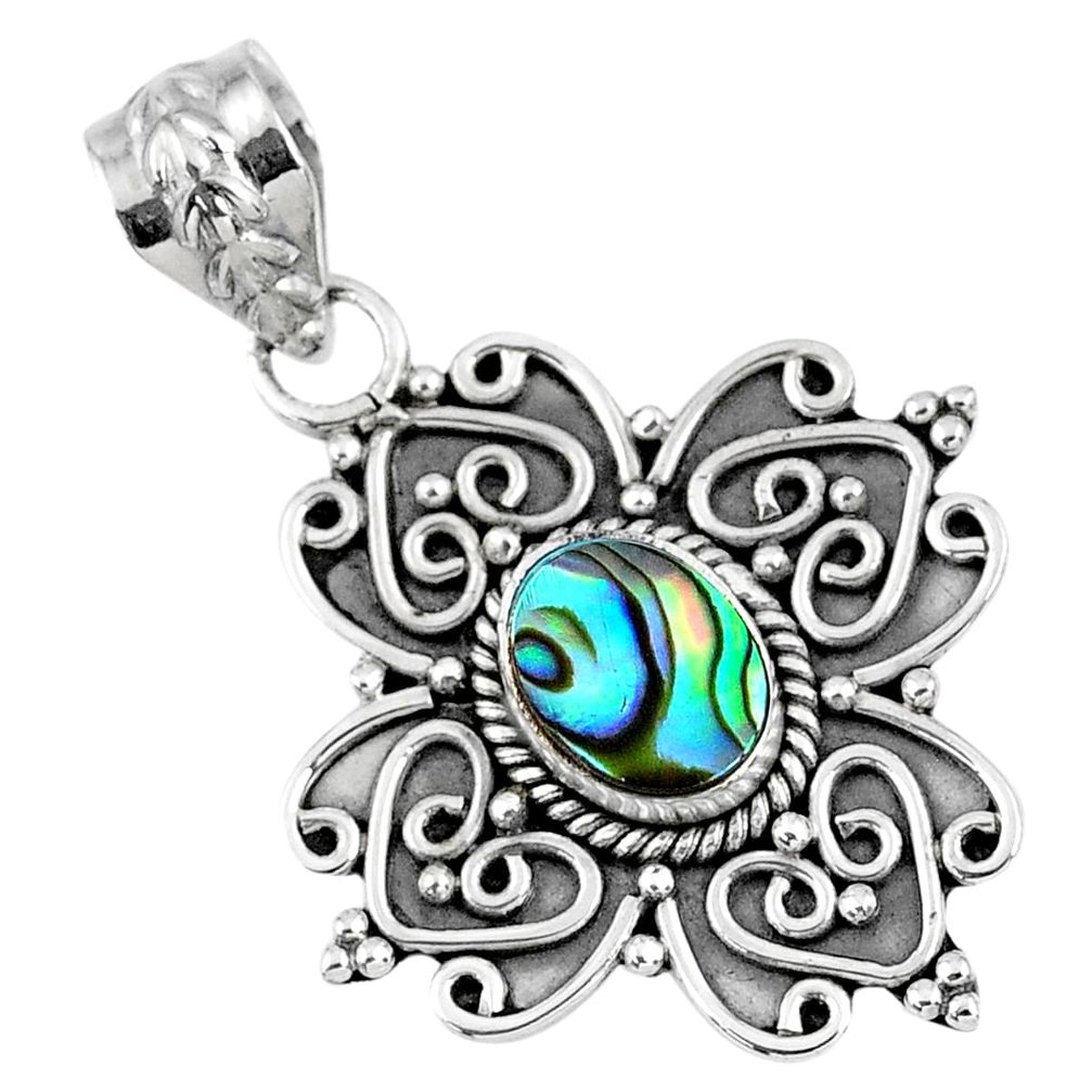 925 sterling silver 3.35cts natural green abalone paua seashell pendant r57794