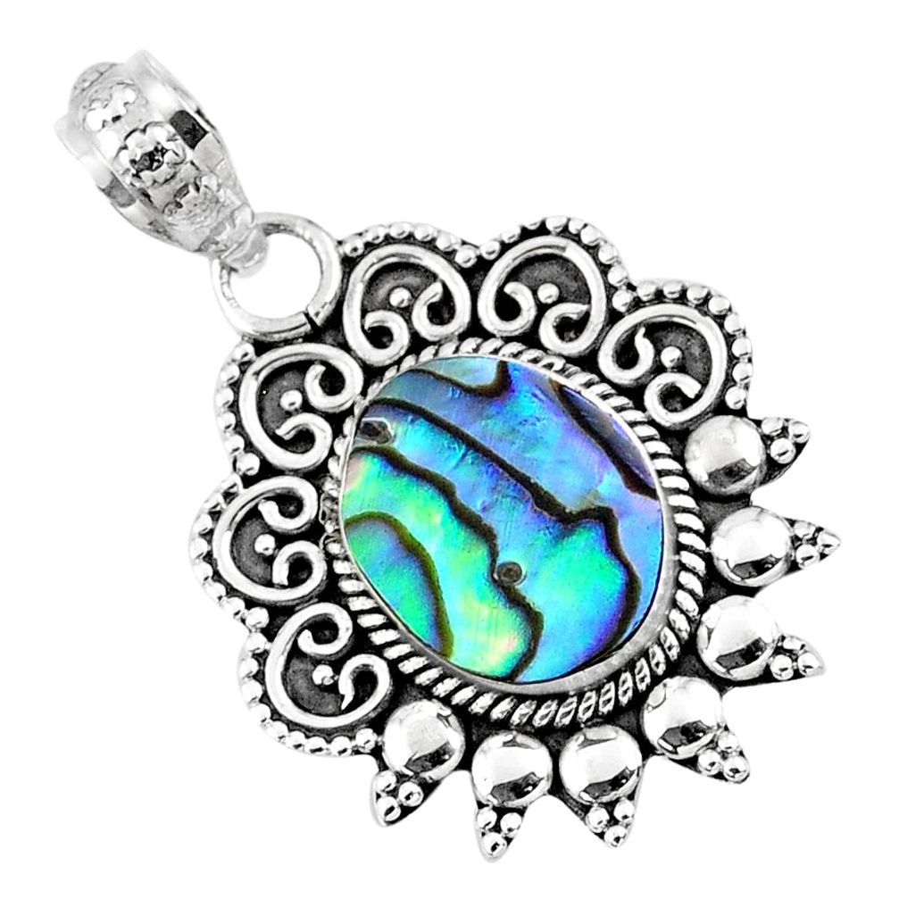 925 sterling silver 3.93cts natural green abalone paua seashell pendant r57804