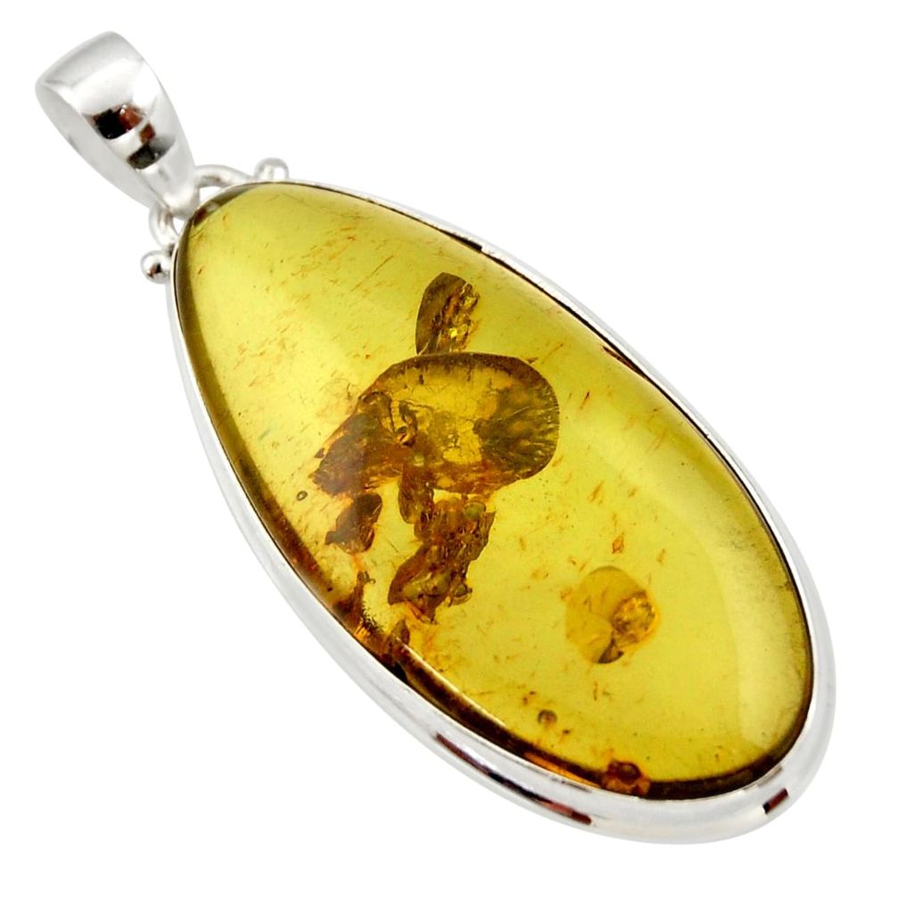 925 sterling silver 19.23cts natural green amber from colombia pendant r33995