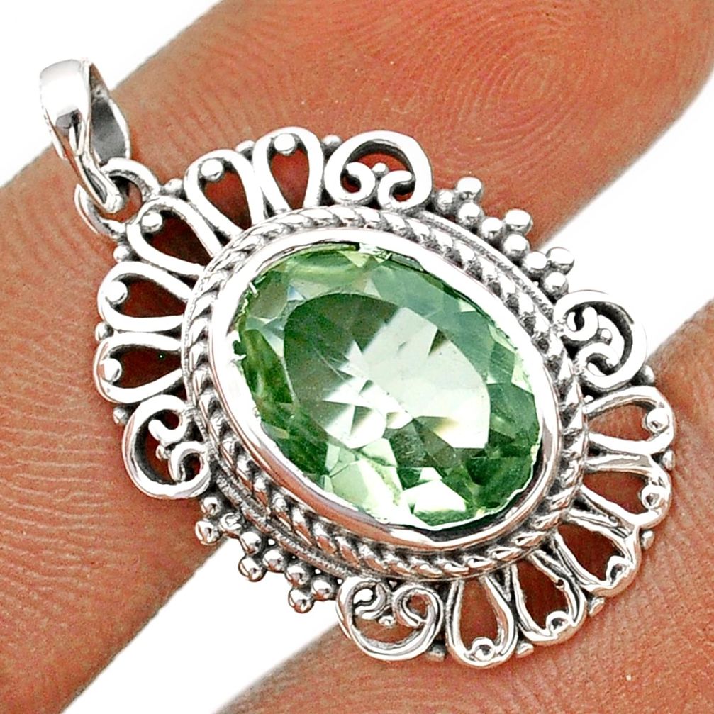 925 sterling silver 5.98cts natural green amethyst oval pendant jewelry t86364