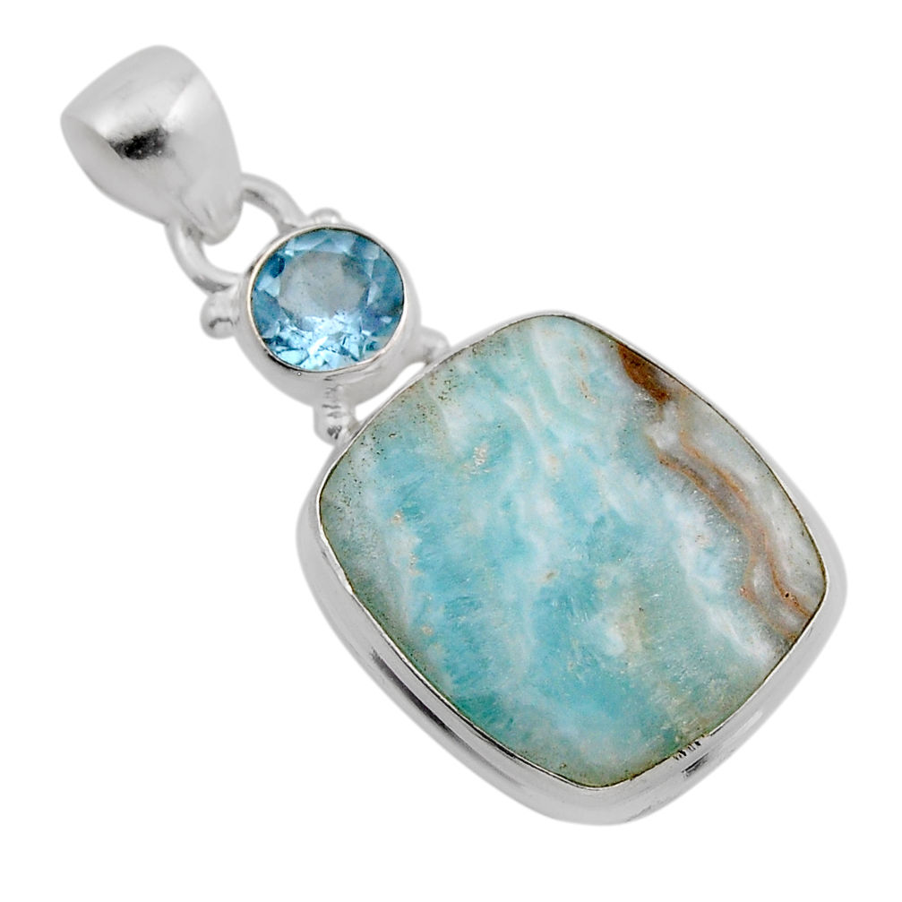 925 sterling silver 13.15cts natural green aragonite blue topaz pendant y88437