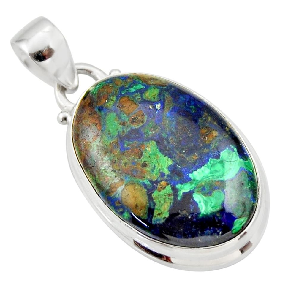 925 sterling silver 17.57cts natural green azurite malachite oval pendant r33874