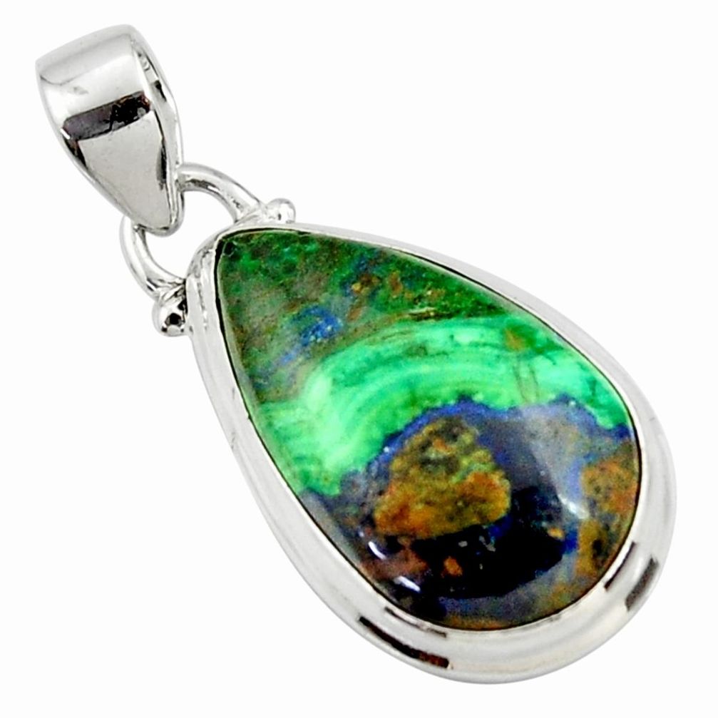 925 sterling silver 15.62cts natural green azurite malachite pear pendant r36246