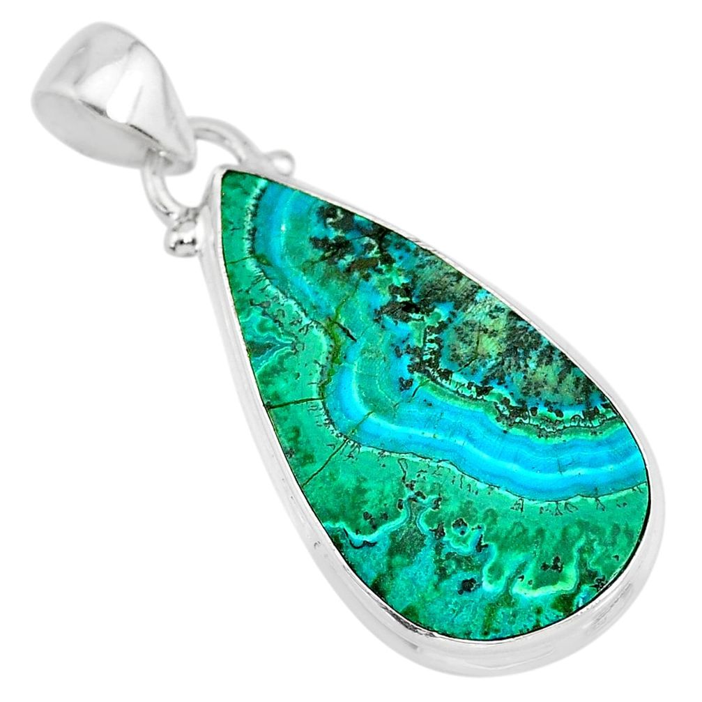 925 sterling silver 13.15cts natural green azurite malachite pear pendant r83330