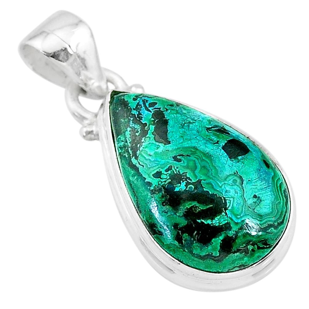 925 sterling silver 9.61cts natural green azurite malachite pear pendant t21510