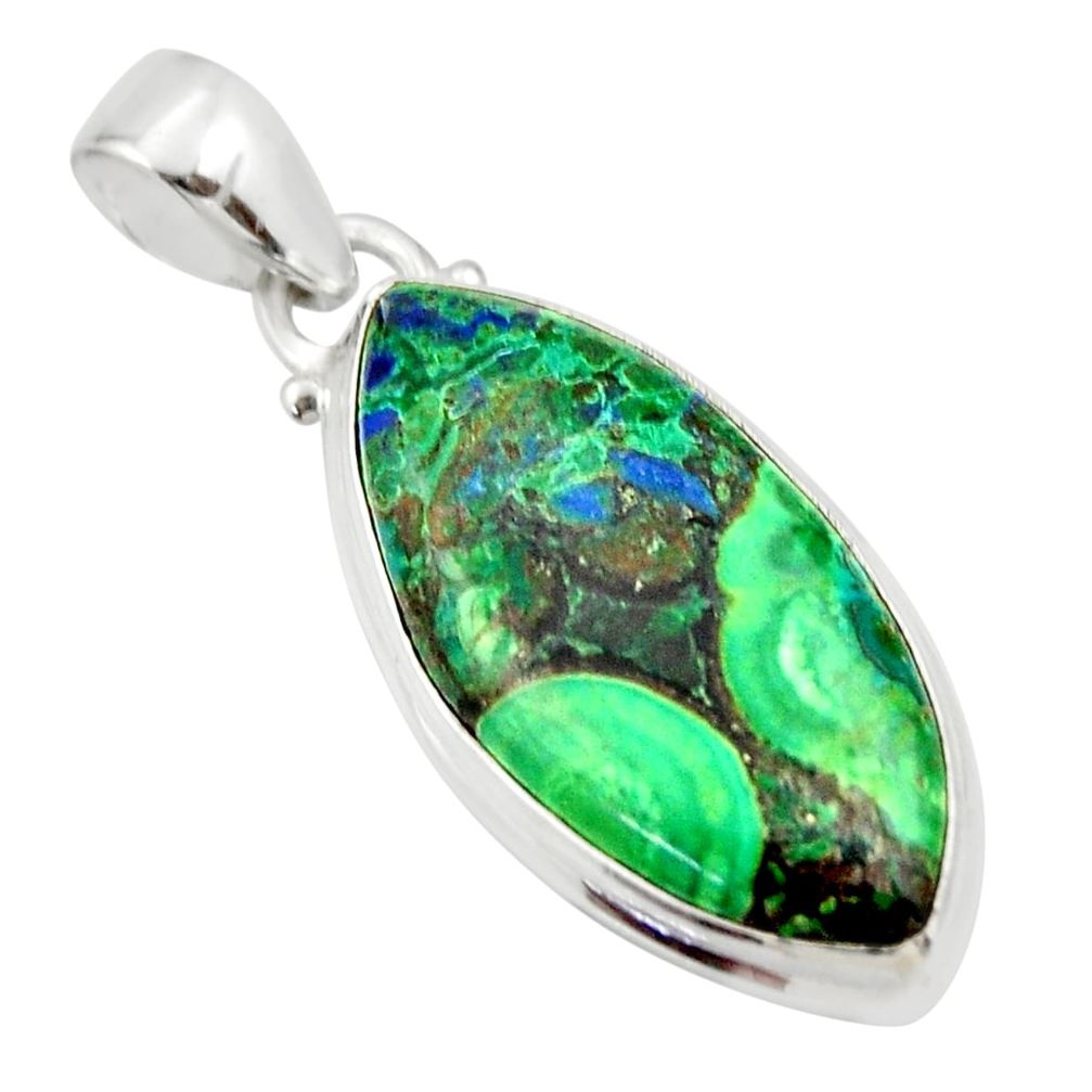 925 sterling silver 16.70cts natural green azurite malachite pendant r33873