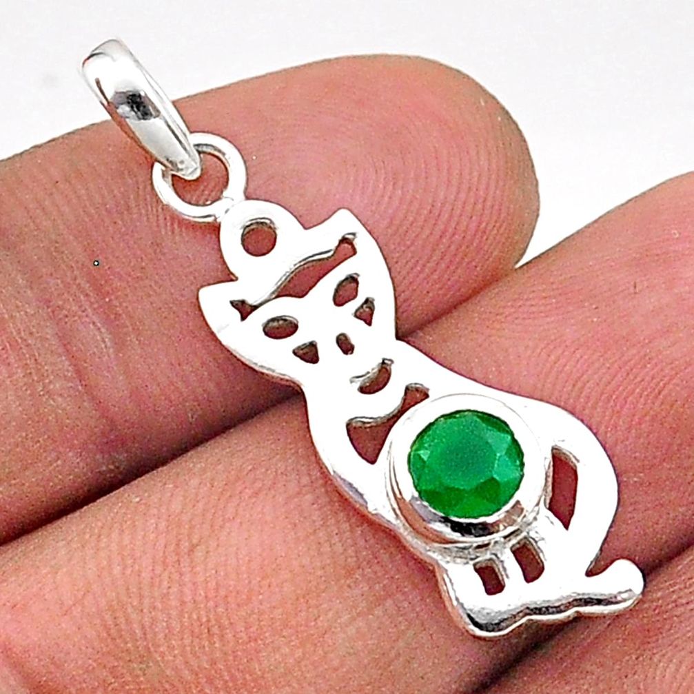 925 sterling silver 0.74cts natural green chalcedony cat pendant jewelry t66513