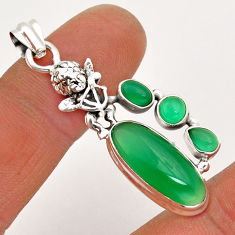 925 sterling silver 10.03cts natural green chalcedony oval angel pendant y2745