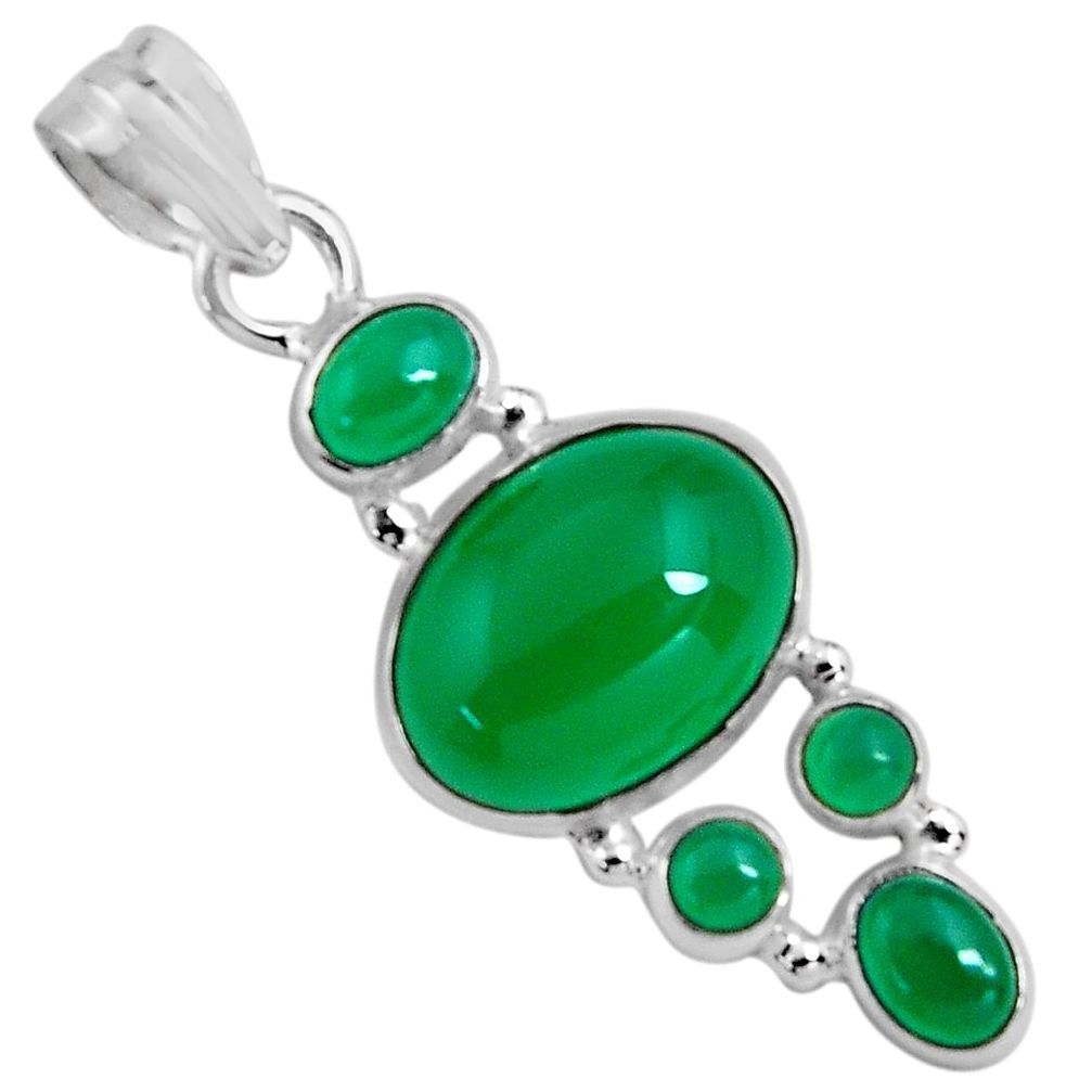 925 sterling silver 15.16cts natural green chalcedony oval pendant p89230