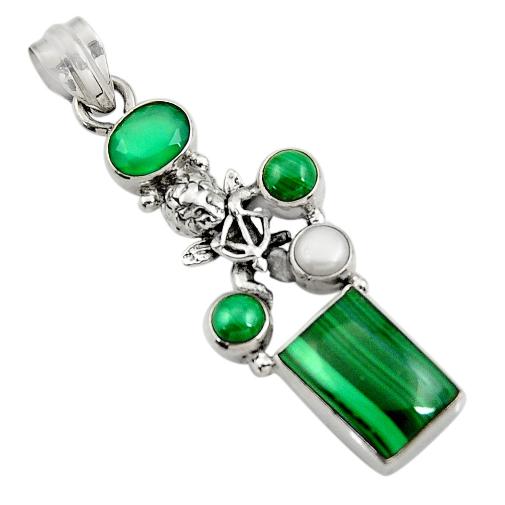 925 sterling silver 11.83cts natural green chalcedony pearl angel pendant d42736