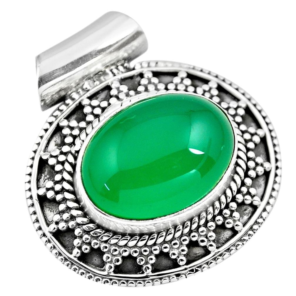925 sterling silver 10.86cts natural green chalcedony pendant jewelry p86671