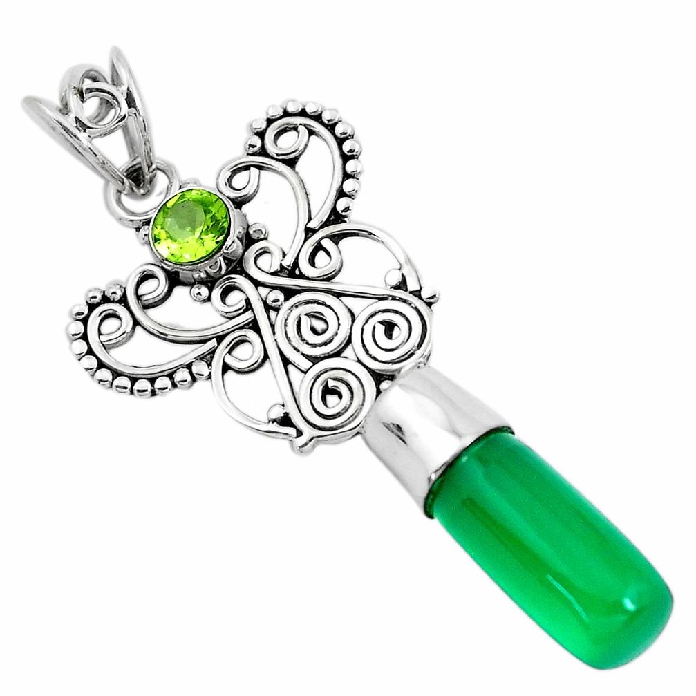 925 sterling silver 8.55cts natural green chalcedony peridot pendant p40395