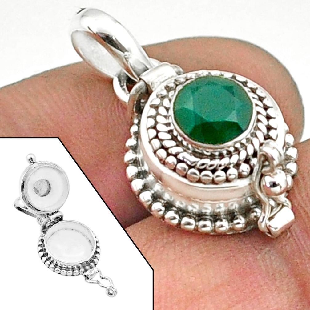 925 sterling silver 1.13cts natural green chalcedony poison box pendant t73472